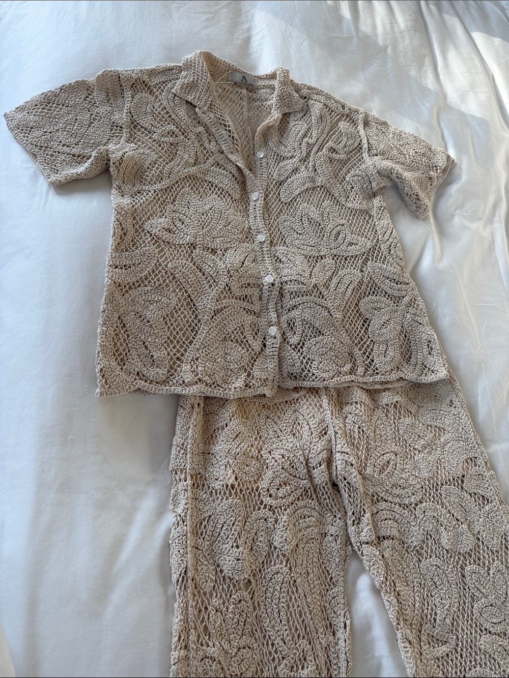 Crochet Two-Piece Set in Cream